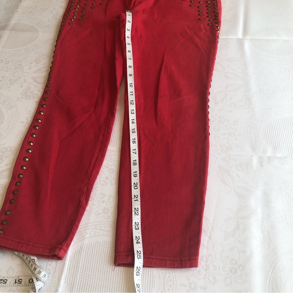 Forever 21 Women’s Size 30 Red Studded Capri Jeans Pants Stretchy Skinny Fit - Picture 10 of 16